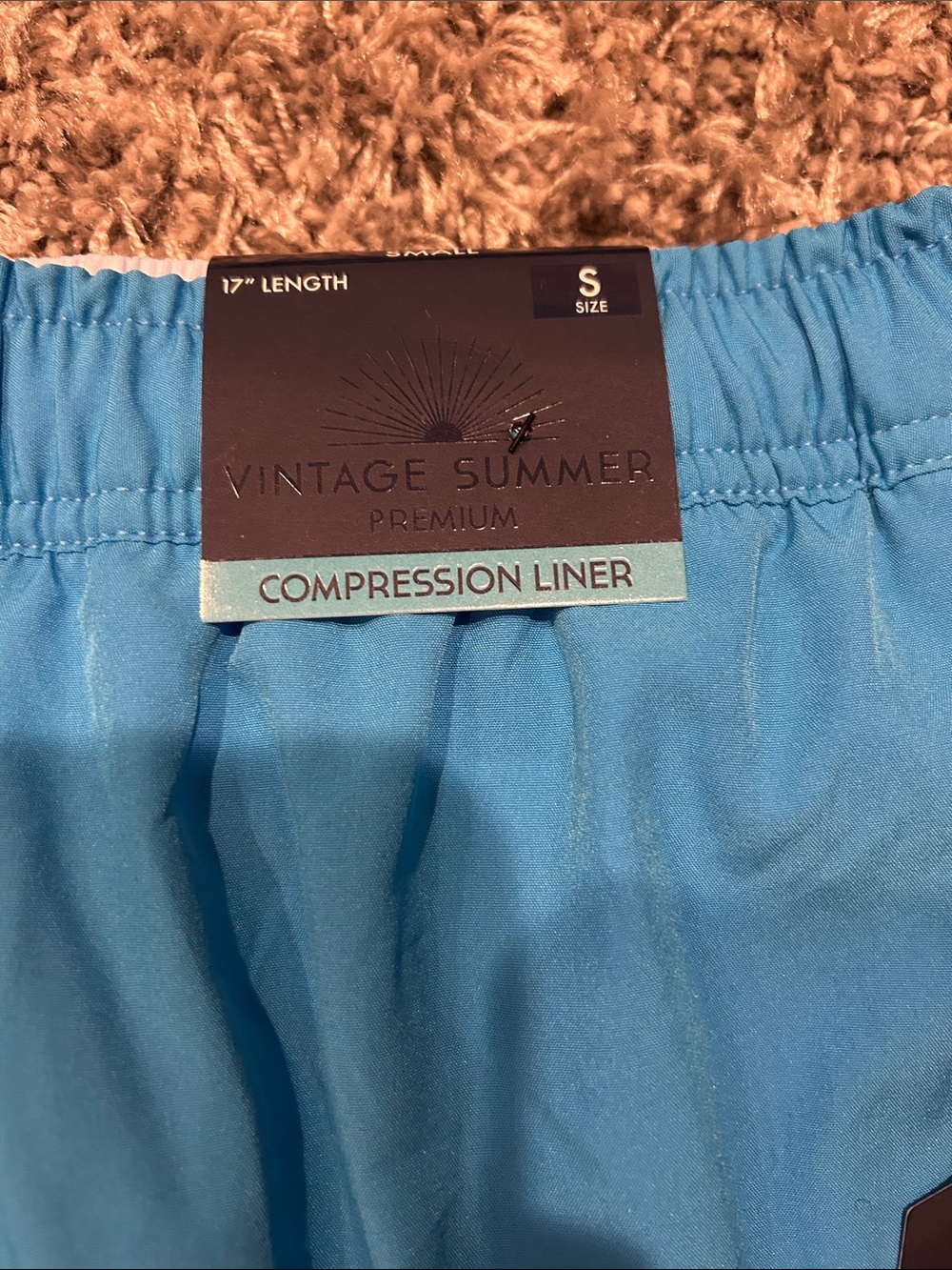 Light Blue Men's Swim Trunks with Elastic Waist and Drawstring - Picture 3 of 5